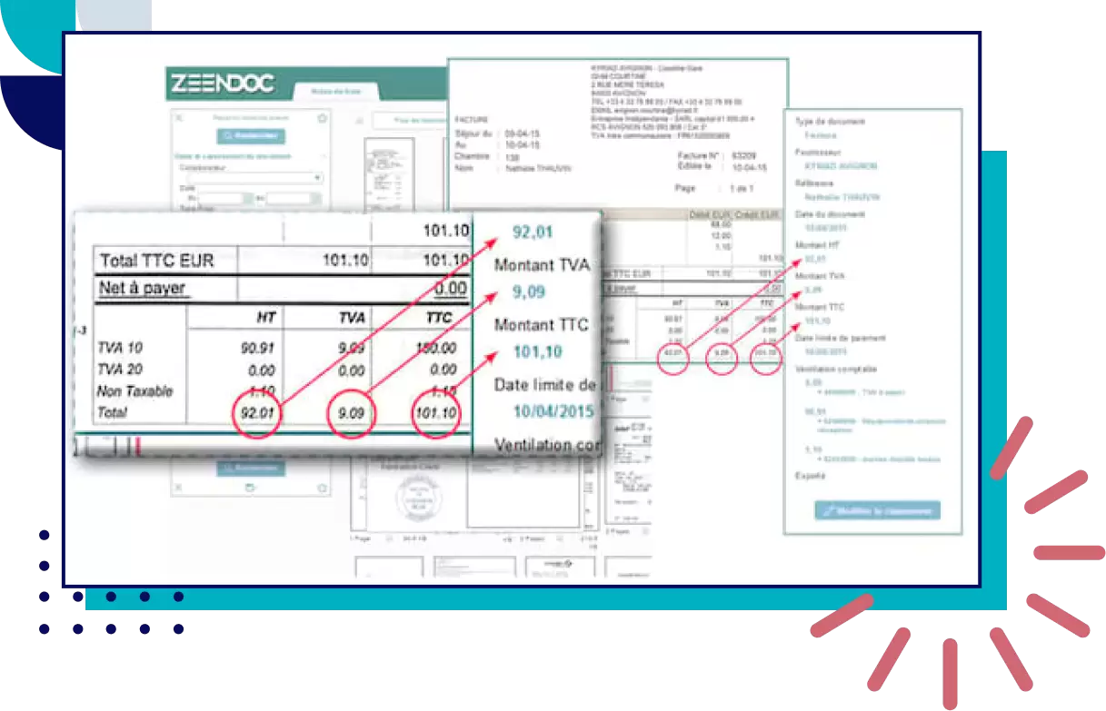 illustration de la reconnaissance automatique de caractère par notre GED zeendoc sur un ticket de caisse 